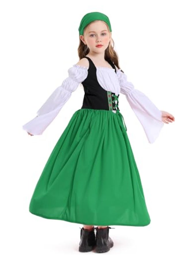 نيبمينينت Renaissance Medieval Princess Costume Dress for Girls | Victorian Bell Sleeve Off-Shoulder Gown with Headband | Fancy Dress-Up for Halloween, Cosplay, Themed Parties (Ages 4-16 Years) - Image 2